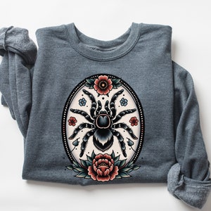 Traditional Floral Tarantula Sweatshirt, Mother's Day Gift for Her Birthday, Unique Gift Ideas for Spider Lover