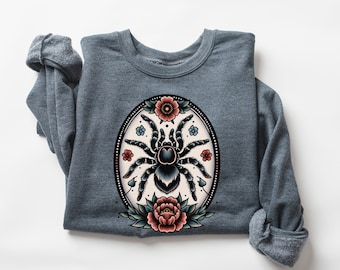 Traditional Floral Tarantula Sweatshirt, Mother&#39;s Day Gift for Her Birthday, Unique Gift Ideas for Spider Lover