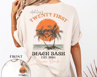 Custom 21st Birthday Beach Shirt, Vintage Retro Palm Tree Graphic Tee, Custom Destination Group Tshirts, EST 2004 Birthday Gift, 21st Vacay