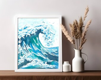 Ocean Wave Cresting Watercolor Original Digital Print