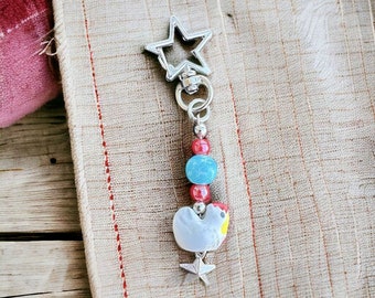 Americana Cute Chicken Rhinestones Beads Charm Beaded Lobster Star Design Clasp Crochet Stitch Marker, Lanyard Keychain Purse Bag Charm!