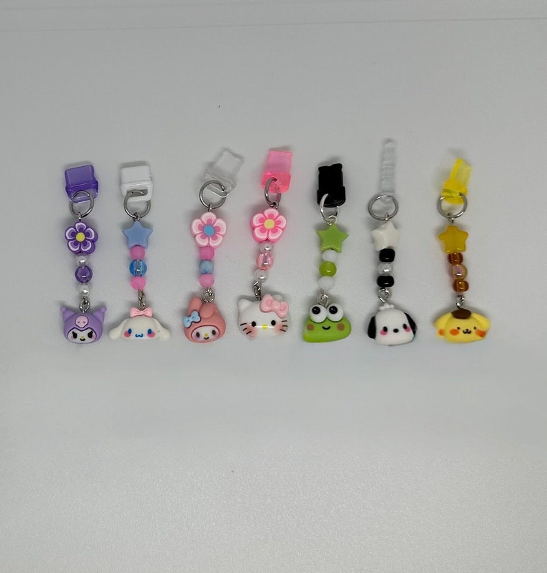 Super Cute & Fun Sanrio Kawaii Characters Beaded Customizable Dust Plug Charm iPhone Switch iPad Lightning USB-C AUX image 1