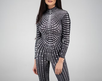 Combinaison Perla / Tenue de festival et tenue rave / Catsuit scintillant sur l'ensemble du corps / Tenue de soirée avec strass / Combinaison perlée / SANDCAT