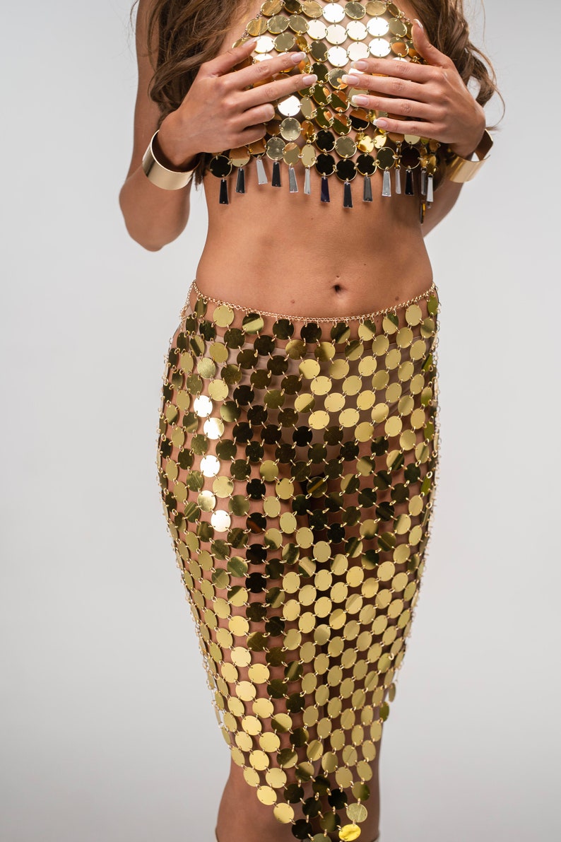 Ysanne Long Skirt Gold / Golden Mirror Sequin Skirt / Festival, Party and Rave Outfit / Shiny Party Long Skirt / SANDCAT image 4