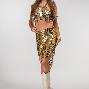 Ysanne Long Skirt Gold / Golden Mirror Sequin Skirt / Festival, Party and Rave Outfit / Shiny Party Long Skirt / SANDCAT image 2