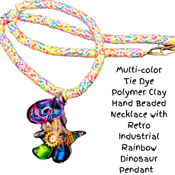 Retro Industrial Dinosaur Jewelry Steampunk Gears Necklace Lesbian Pride Resin Charm Rave Accessories Steam Punk Whimsigoth Polymer Clay