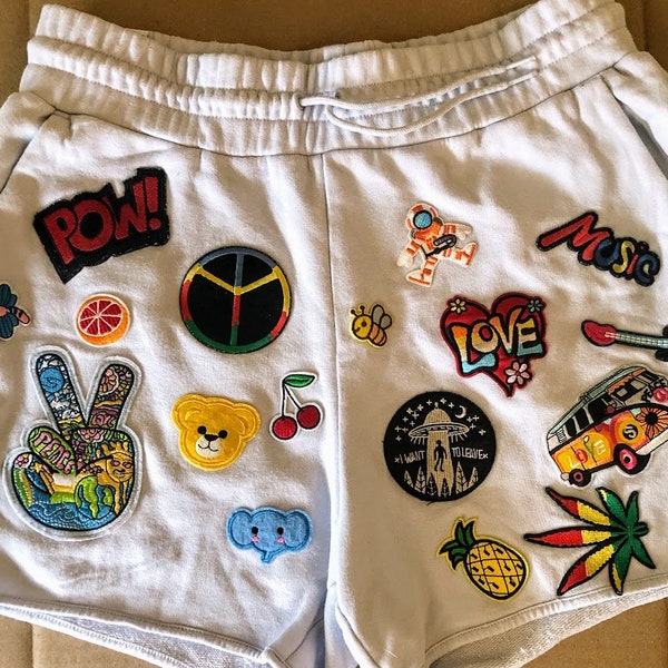 Patchwork Pants Sweat Shorts Punk Patches Personalized Sweats Custom Iron On Patch Hippie Pants Alt Clothing Sweat Pants Patch Sweatpants