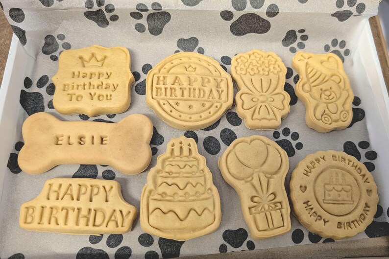 Dog Birthday Box, Homemade Grain Free Personalised Biscuit Treats X10