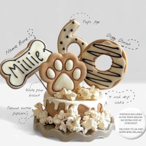 Personalised Dog Birthday Cake with Biscuit Toppers - Puppy Gift