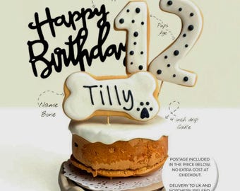 Dog Birthday Cake treat box, Homemade Grain Free Personalised iced cake and biscuits - healthy DOGGY GIFT for puppy dog - Blue or Pink