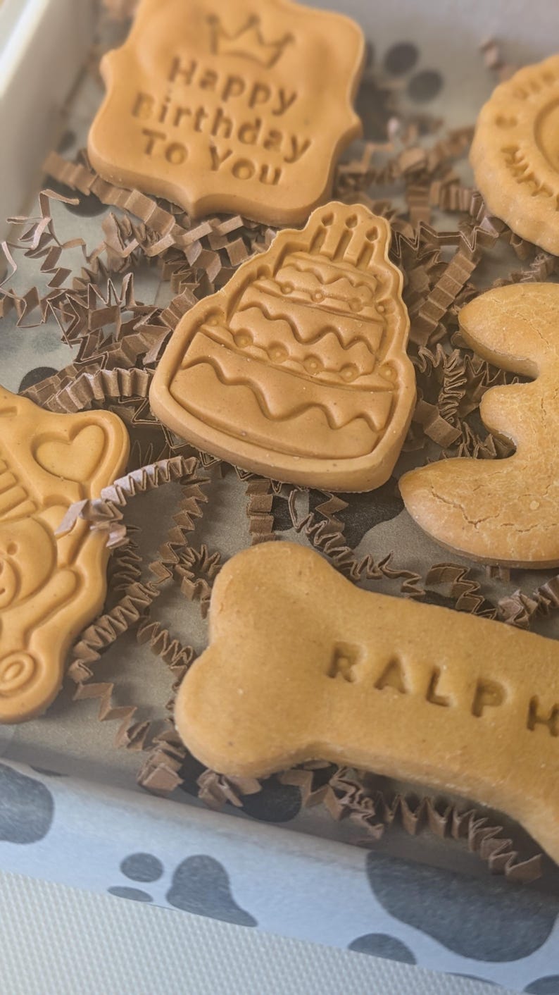 Dog Birthday Box, Homemade Grain Free Personalised Biscuit Treats X10