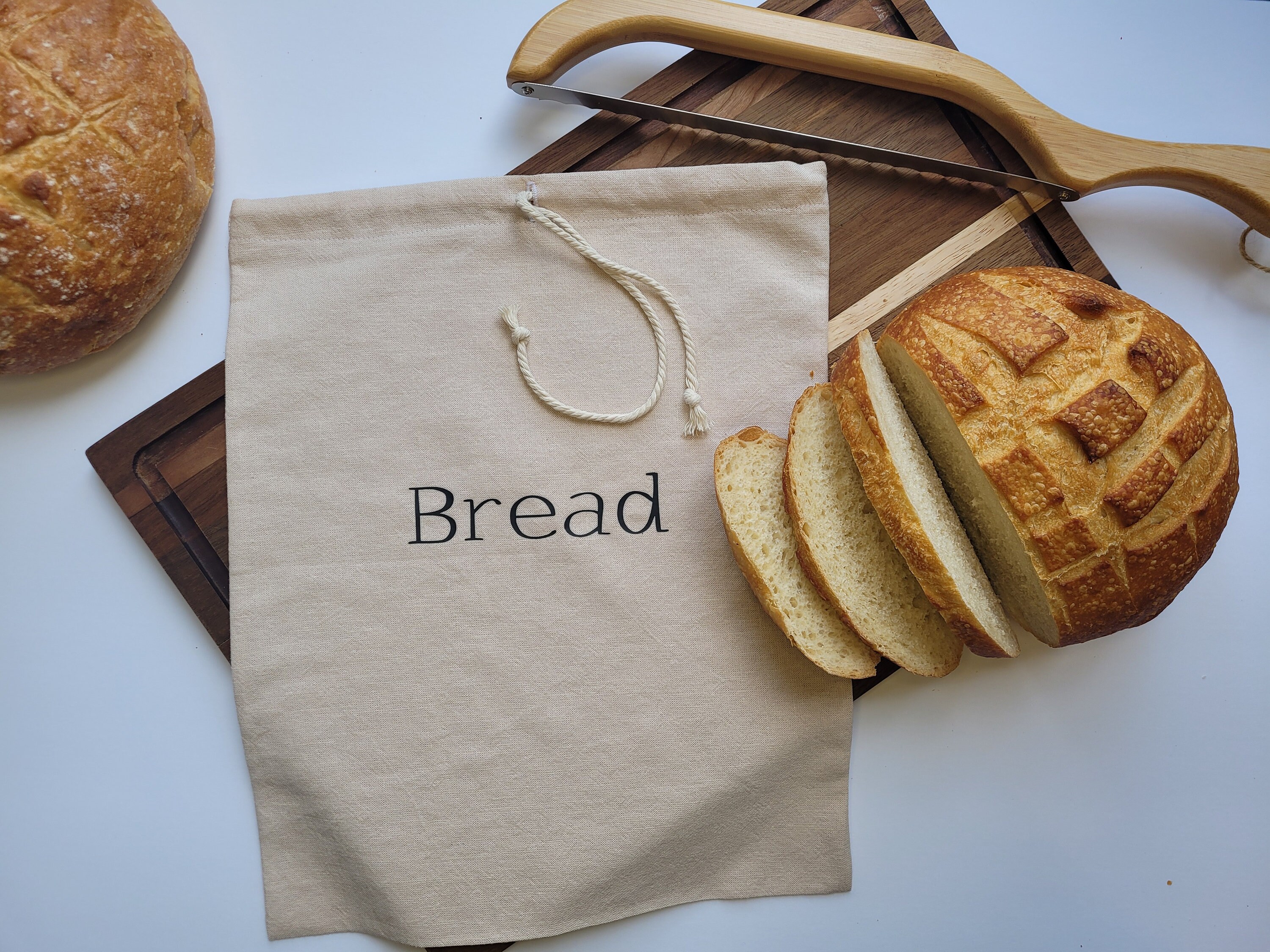 Artisan 100% Linen Bread Bag With Drawstring, Boule / Sourdough ...