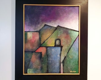 Abstract Acrylic Painting on Canvas with Wooden Frame