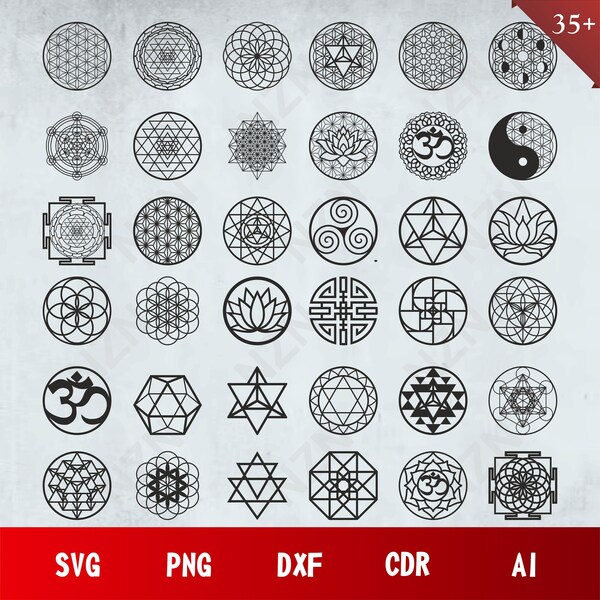 Sacred Geometry Bundle, Vector Files, .Png, .Svg, .Dxf, .Cdr, .Ai, Ready to print, Mandala, INSTANT DOWNLOAD, Cut File