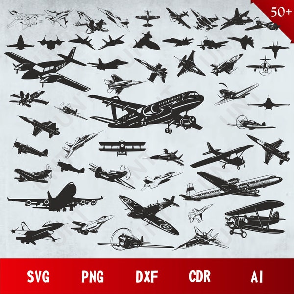Airplane SVG Bundle, Vector Files, .Png, .Svg, .Dxf, .Cdr, .Ai, Ready to print, Military Plane, INSTANT DOWNLOAD, Cut File