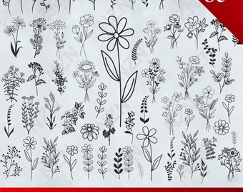 Wildflowers SVG Bundle, Vector Files, .Png, .Svg, .Dxf, .Cdr, .Ai, Ready to print, Flower Elements, INSTANT DOWNLOAD, Cut File