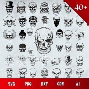 Paquete SVG de calavera, archivos vectoriales, .png, .svg, .dxf, .cdr, .ai, listo para imprimir, descarga digital láser, descarga instantánea, archivo para cortar