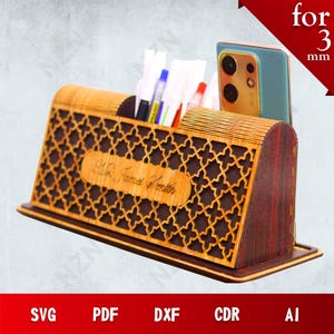 Personalized Desk Organiser Laser Cut SVG, Laser Cut Wood Organizer, Vector Files, .Png, .Svg, .Dxf, .Cdr, .Ai,INSTANT DOWNLOAD