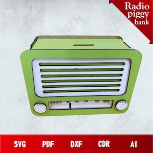Radio Piggy Bank Laser Cut SVG, Laser Cut Wood Organizer, Vector Files, .Png, .Svg, .Dxf, .Cdr, .Ai,INSTANT DOWNLOAD, Money Box