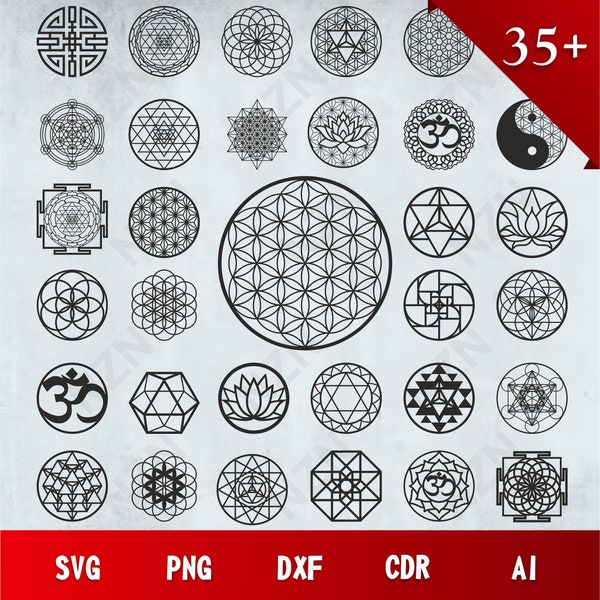 Heilige Geometrie Bündel, Vektordateien, .Png, .Svg, .Dxf, .Cdr, .Ai, bereit zum Drucken, Mandala, SOFORT-DOWNLOAD, Schnittdatei