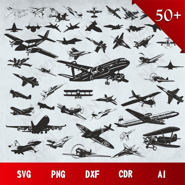 Airplane SVG Bundle, Vector Files, .Png, .Svg, .Dxf, .Cdr, .Ai, Ready to print, Military Plane, INSTANT DOWNLOAD, Cut File
