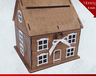 House Of Money Laser Cut SVG, Laser Cut Wood Organizer, Vector Files, .Png, .Svg, .Dxf, .Cdr, .Ai,INSTANT DOWNLOAD, Money Box