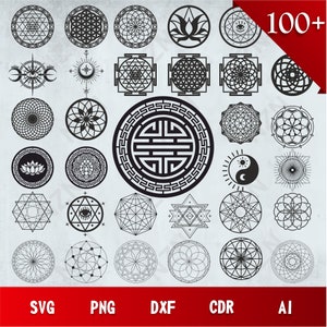 May include: A set of 36 black and white geometric mandala designs. The designs are circular and feature intricate patterns. The designs are perfect for use in crafts, home decor, and more.