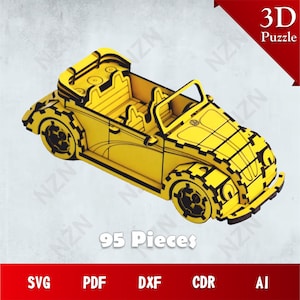 3D Puzzle Auto Digitales Bundle, Vektordateien, .Png, .Svg, .Dxf, .Cdr, .Ai, bereit zum Drucken, Laserschnitt, SOFORTIGER DOWNLOAD, Schnittdatei