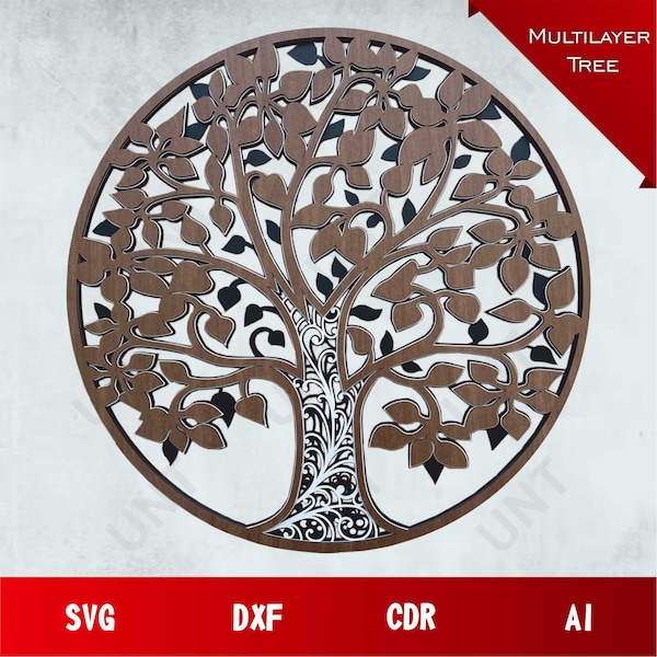 Tree of Life Multilayer Svg, Vector Files, .Svg, .Dxf, .Cdr, .Ai, Wooden Decorative Wall 3D, INSTANT DOWNLOAD, Cut File