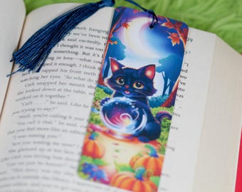 Black Cat Crystal Ball Bookmark - Perfect Book Lover Gift, Cute Halloween Art