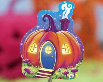 Pumpkin Cottage Decal Sticker - Waterproof Decal, Laptop Sticker, Halloween Sticker