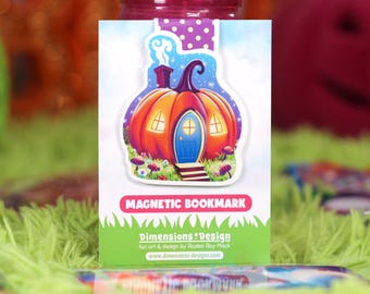 Pumpkin Cottage Magnetic Bookmark - Perfect Book Lover Gift, Cute Fall Art, Cottage Core Bookmark
