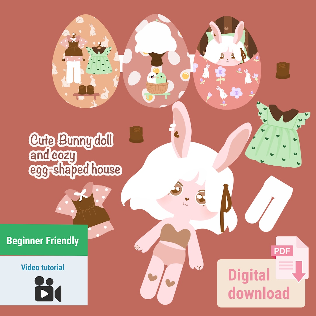 Printable Paper Doll Set Cute Bunny and Her Egg-shaped House PDF - Etsy ...