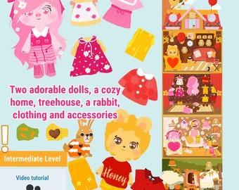 Yellow Bear and Piglet Paper Dolls Craft Kit with Rabbit - Printable Playtime Set \ PDF
