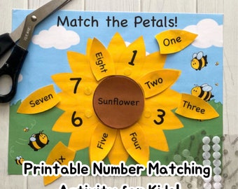 Printable Number Matching Activity, Number Matching Game for Preschool, Counting Activity, Number Matching Activity, Busy Book Printable