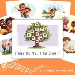 Tabla de canciones de la hora de cantar de Historia familiar Lo estoy haciendo / Ayuda para el corista de la Primaria SUD / Imágenes de las canciones / Descarga digital