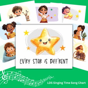 Elke ster is anders Tabel met zangtijden | LDS Primary Chorister helpt | Nummerafbeeldingen | Digitale download
