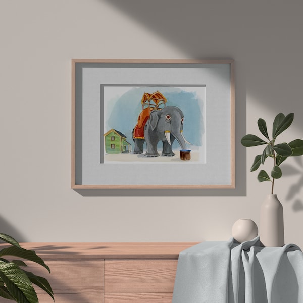 Lucy The Elephant Wall Art Print of Original Watercolor