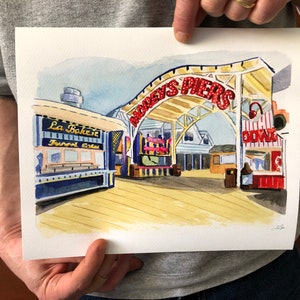 10 x 12 inch giclee print of an original watercolor painting. Subject is Morey's Pier's in Wildwood, New Jersey.