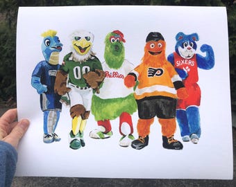 Philadelphia Sports Mascots Print of Original Watercolor Painting