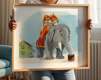 Lucy The Elephant Wall Art Print of Original Watercolor