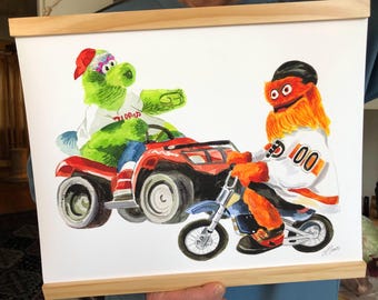 Gritty & Phanatic Watercolor Print: Philadelphia Sports Mascots Art