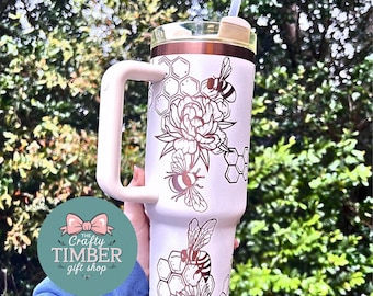 Bee Tumbler | 40oz Bee Tumbler | Laser Engraved | Honey Bee Tumbler | Beehive Cup | Honey Comb | Spring tumbler | Bee Gifts | Beekeeper Gift