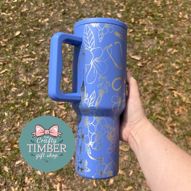 40oz Floral Nurse Tumbler - Engraved Tumbler With Handle - Simple Modern Trek Tumbler - Simple Modern Nurse Tumbler - Stanley Dupe Tumbler image 2