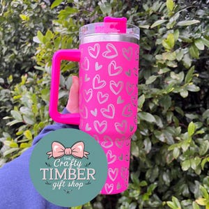 40oz Hearts Tumbler- Valentine&#39;s Day Tumbler- Laser Engraved Tumbler With Handle