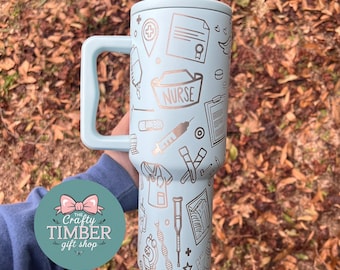 40oz Nurse Tumbler - Engraved Tumbler With Handle - Simple Modern Trek Tumbler - Simple Modern Nurse Tumbler - Stanley Dupe Tumbler