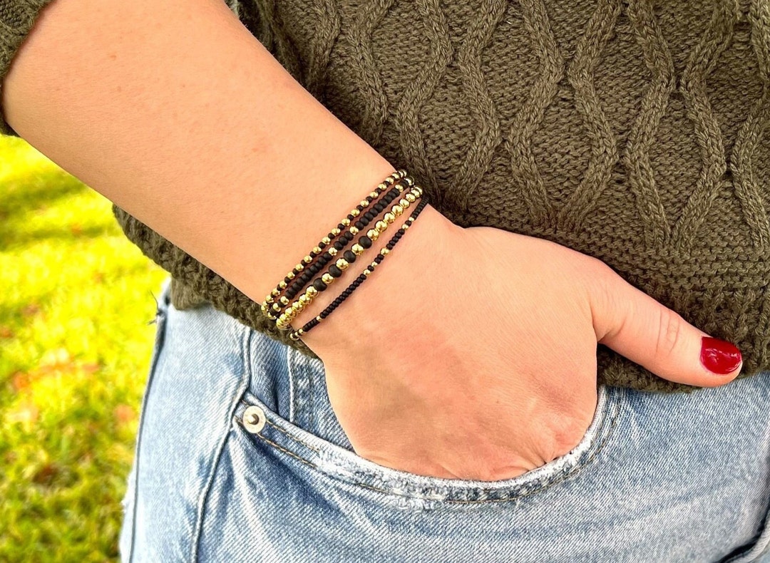 18k Gold Filled & Black Beaded Bracelet Etsy