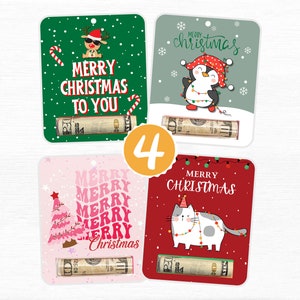 Christmas Money Card, Set of 4, Money Holder, Money Card, Cash Gift, Christmas Gift, Christmas Ornaments, Christmas Gift for Kids