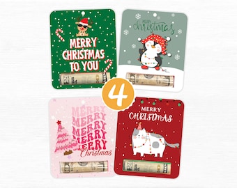 Christmas Money Card, Set of 4, Money Holder, Money Card, Cash Gift, Christmas Gift, Christmas Ornaments, Christmas Gift for Kids