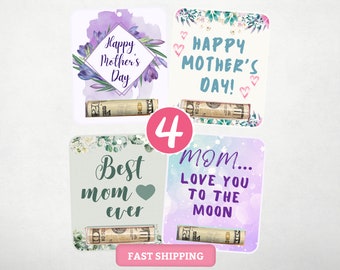 Mothers Day Money Card Holder: Floral Designs, Set of 4, Gift for Mom